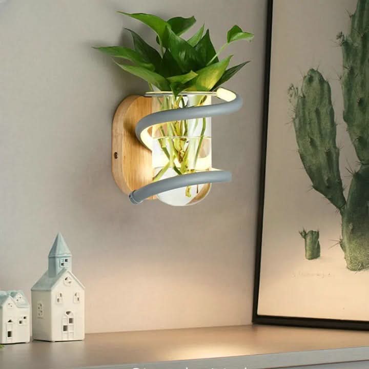 Wall Light Wooden LED With Glass Vase Holder