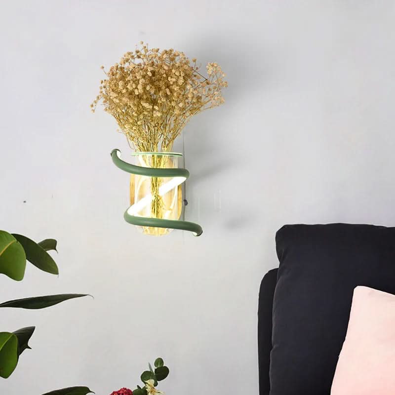Wall Light Wooden LED With Glass Vase Holder
