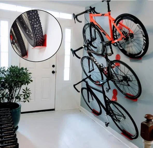 Wall-Mounted Bike Rack Pedal-Mount Space-Saving Coated Steel
