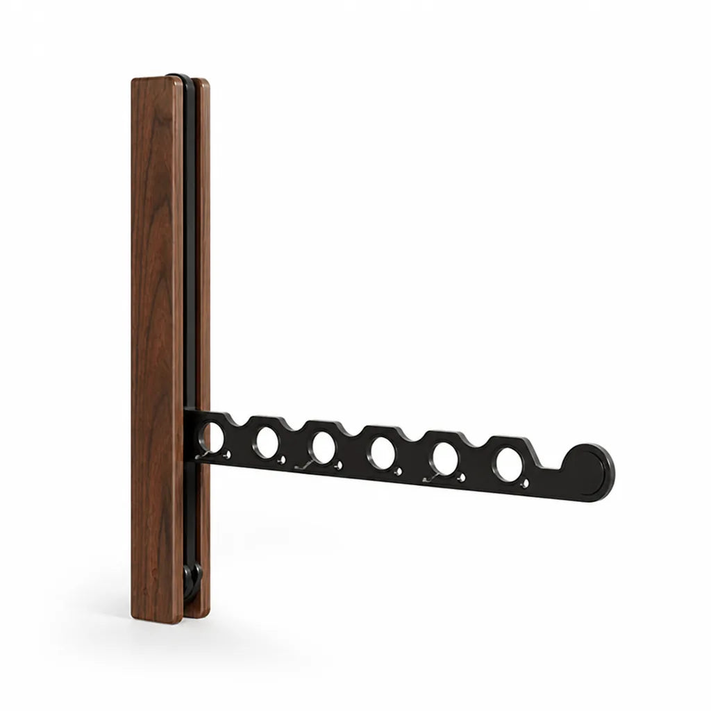 Wall-Mounted Coat Rack Foldable Wood Frame & Metal Rod