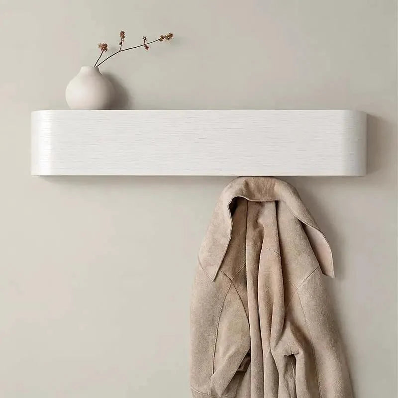 Wall-Mounted Coat Rack Solid Wood Shelf Concealed Hooks
