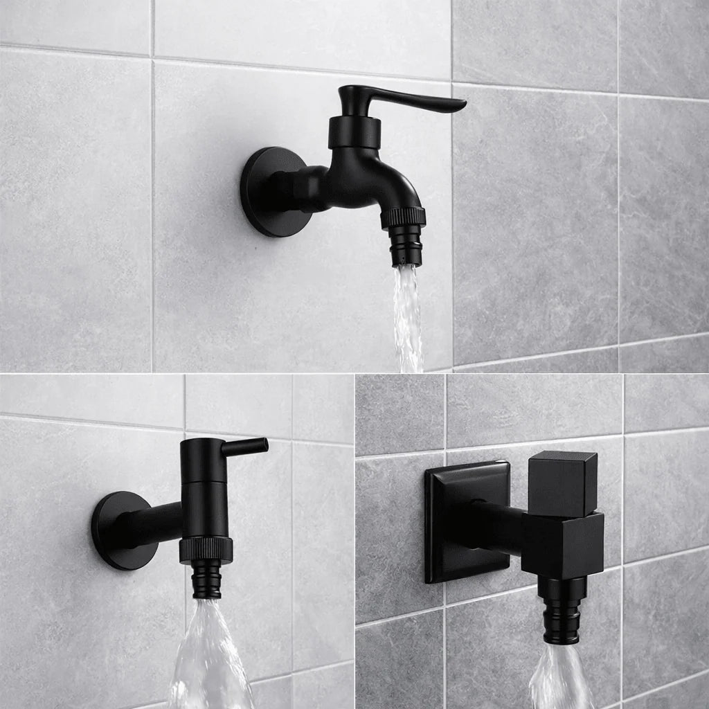 Wall-Mounted Faucet Solid Brass Matte Black Space-Saving