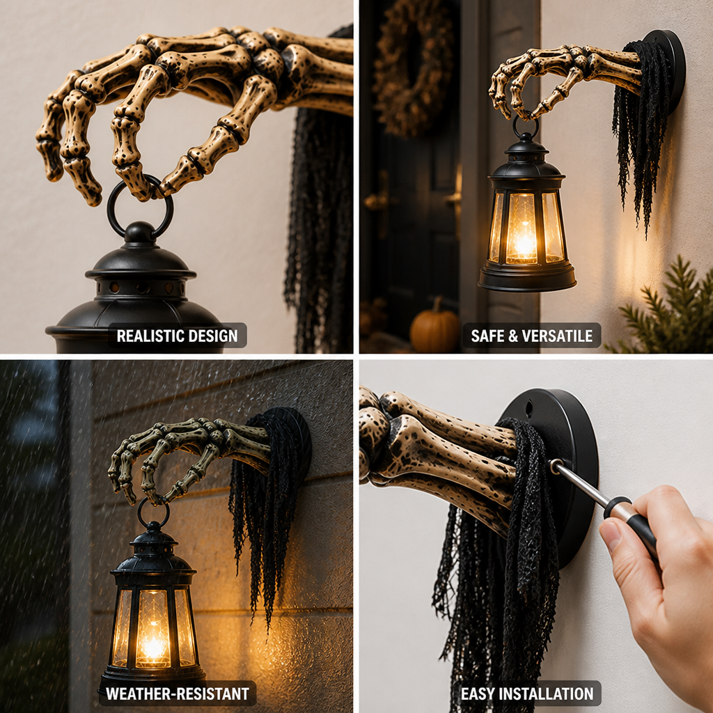 Wall-Mounted Resin Skeleton Hand Lantern Holder