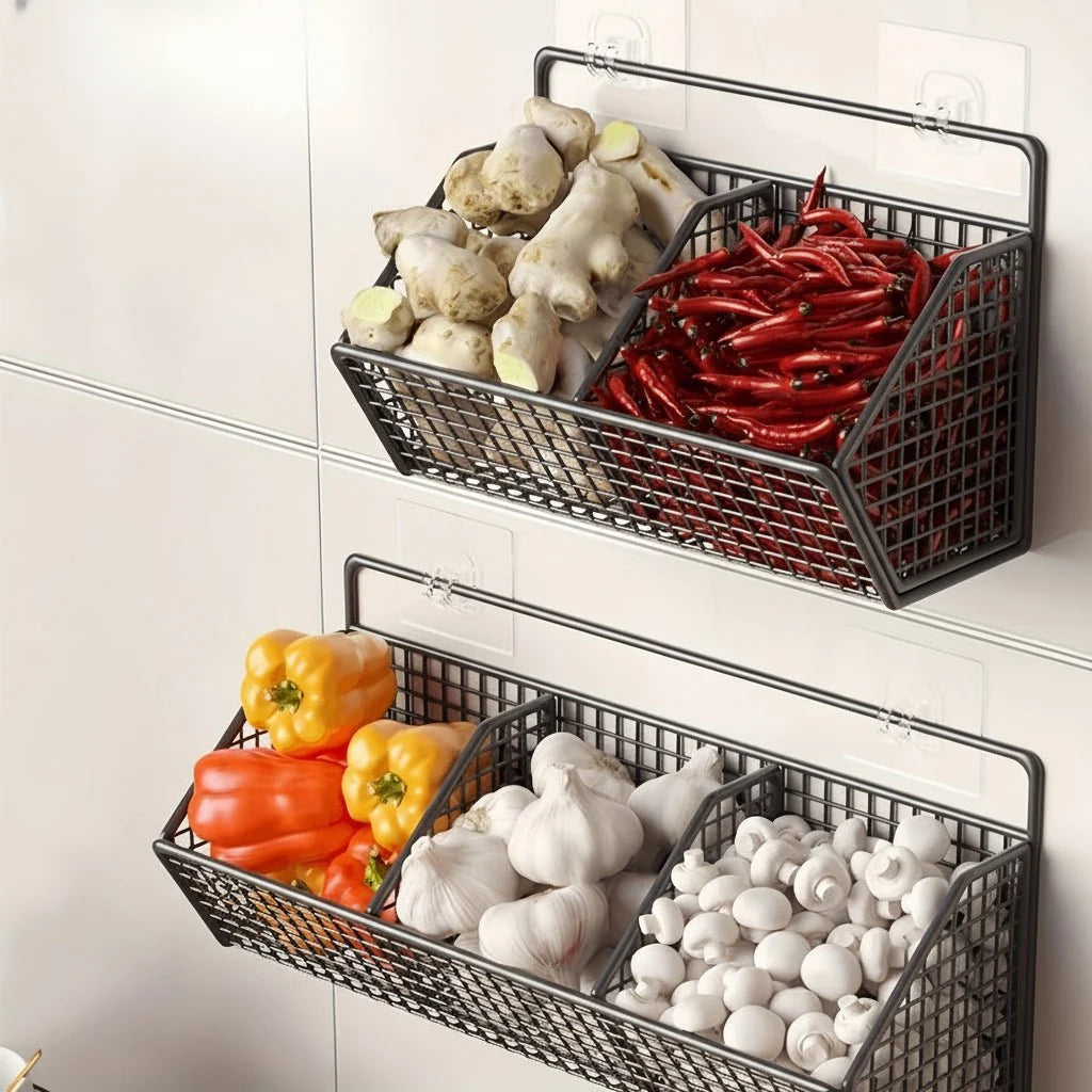 Wall-Mounted Storage Basket Stainless Steel Open Wire Space-Saving