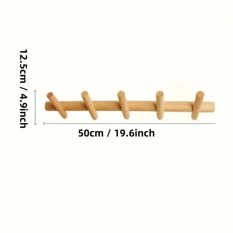 Wall Organiser Rack Solid Oak Shelf & Hooks