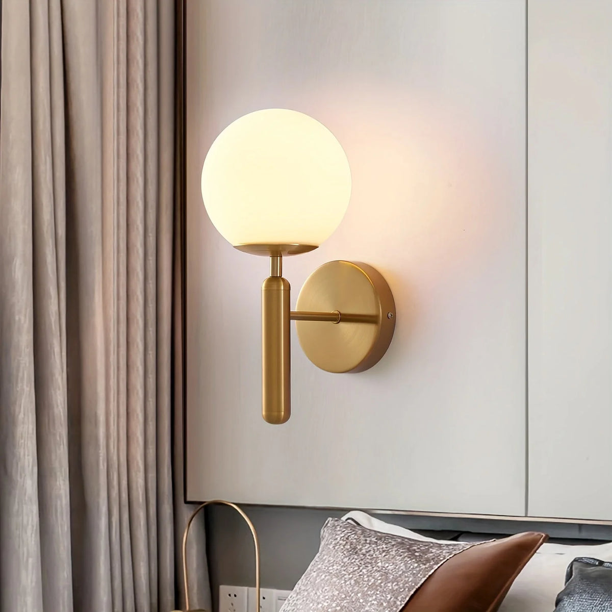 Wall Sconce Clear Glass Globe Polished Metal Backplate