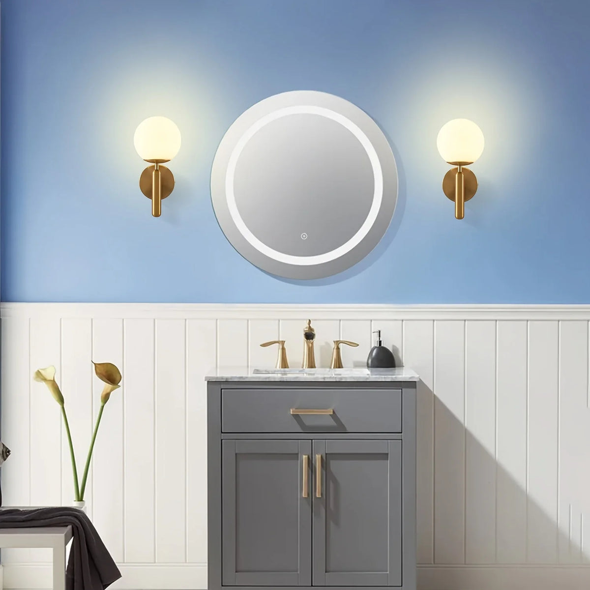 Wall Sconce Clear Glass Globe Polished Metal Backplate