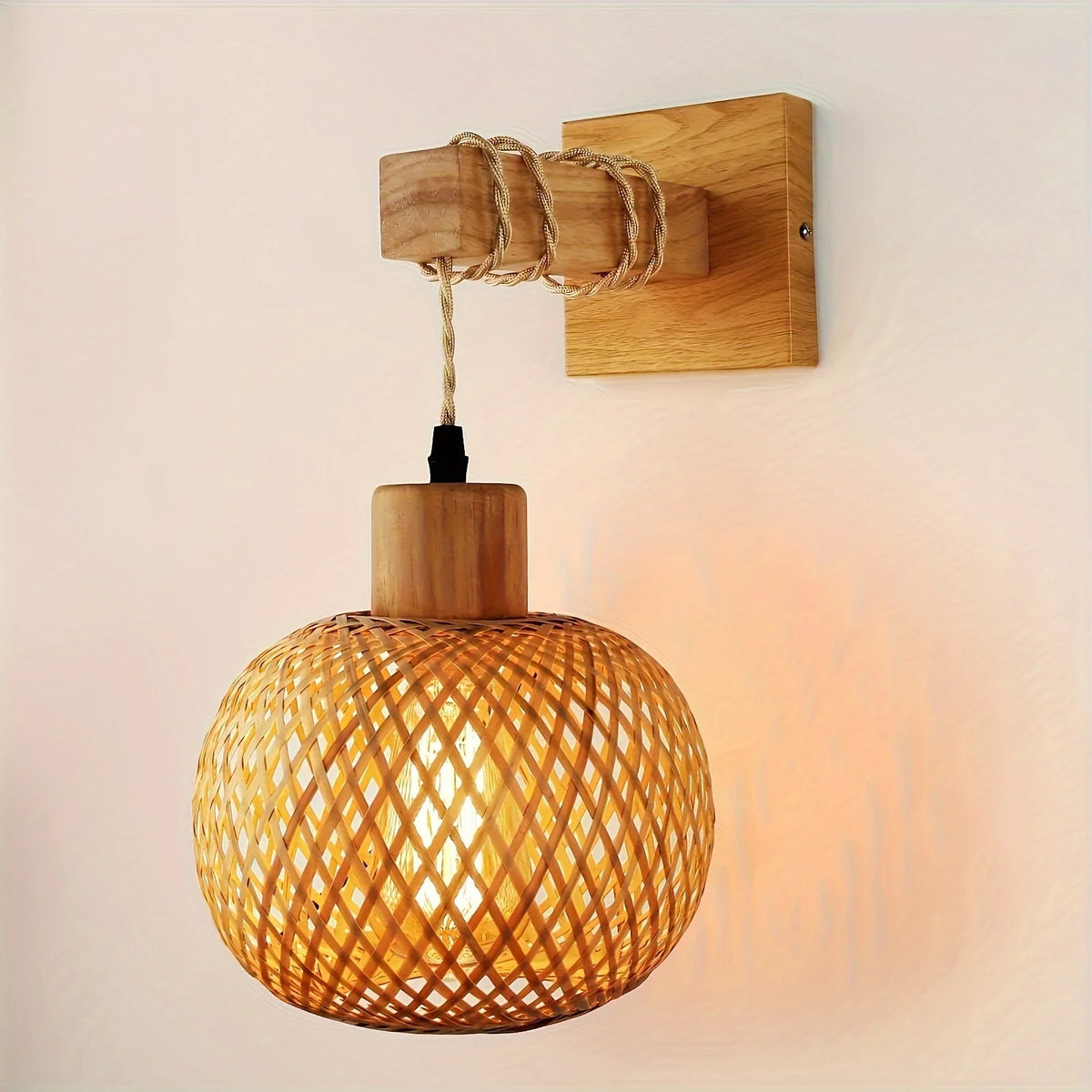 Wall Sconce Handwoven Rattan Shade Scattered Shadow Pattern