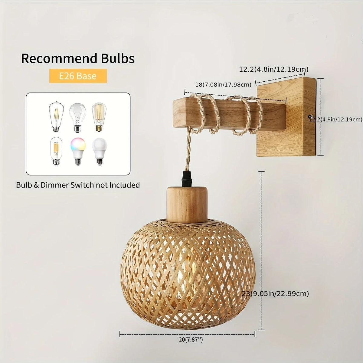 Wall Sconce Handwoven Rattan Shade Scattered Shadow Pattern