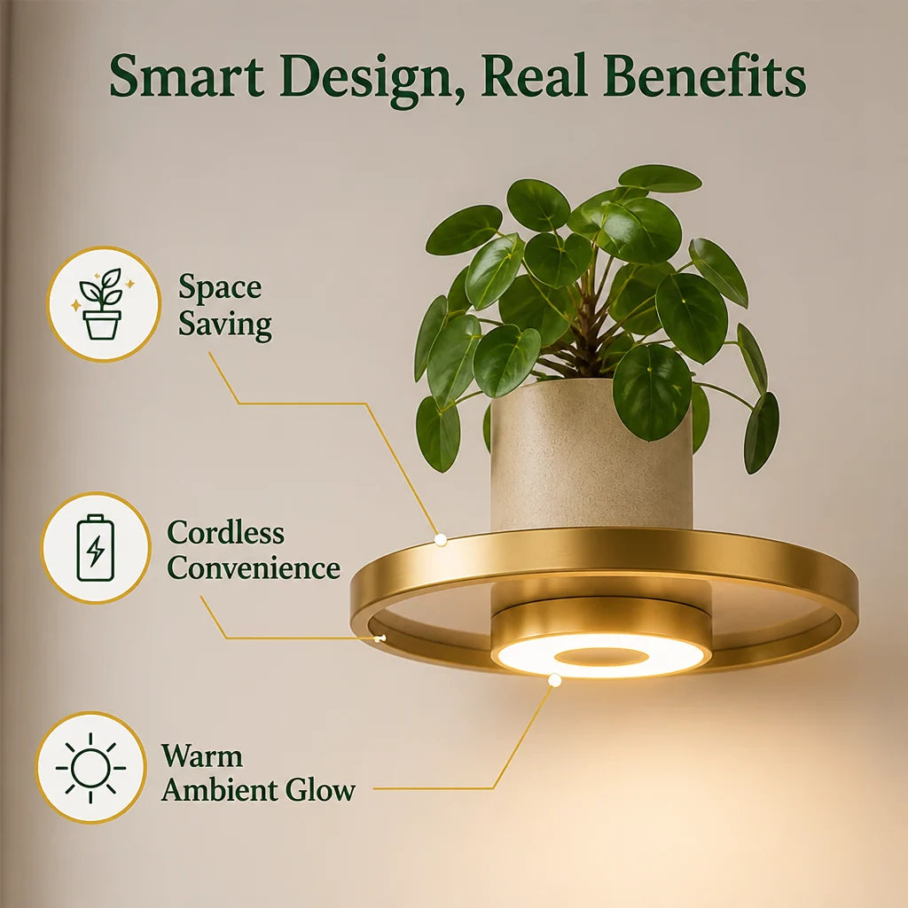 Wall Shelf Built-In LED USB-Rechargeable Gold Finish