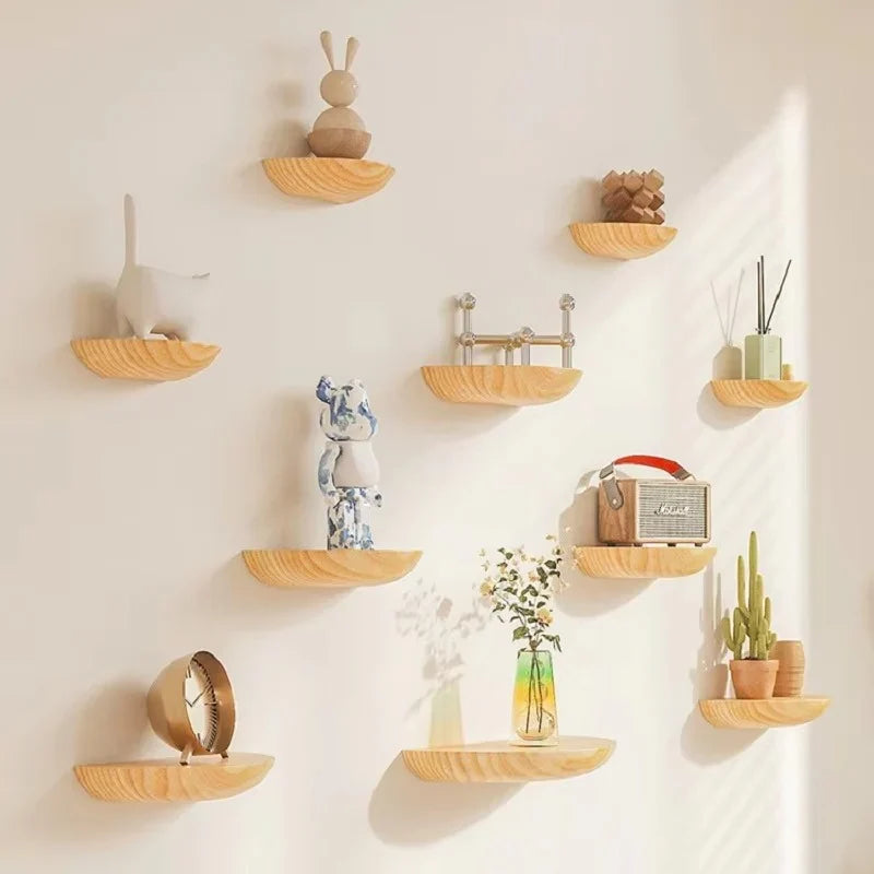 Wall Shelf Half Moon Floating Natural Wood