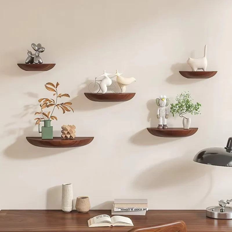 Wall Shelf Half Moon Floating Natural Wood