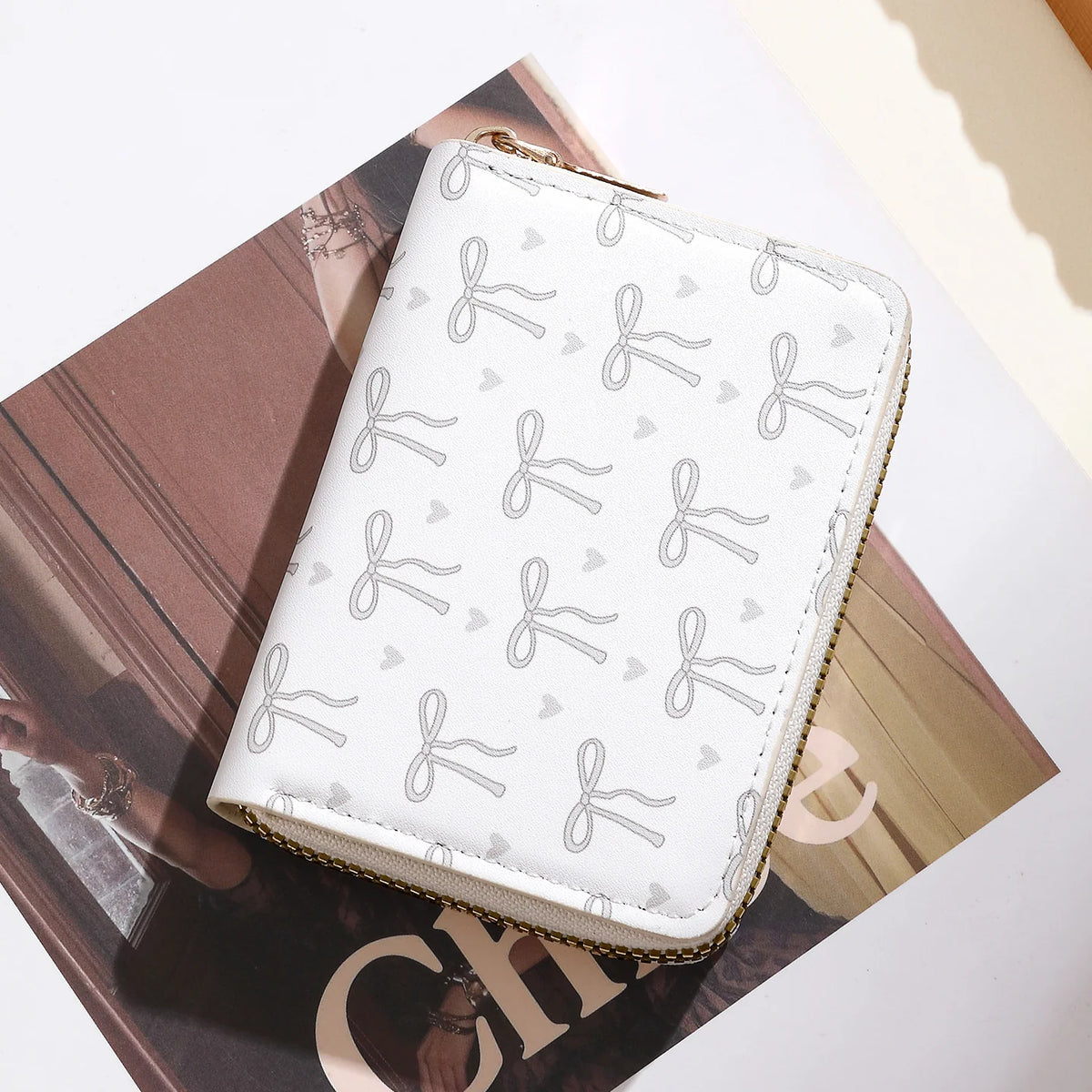 Wallet Bow Pattern Synthetic Leather Zip Closure Multiple Card Slots