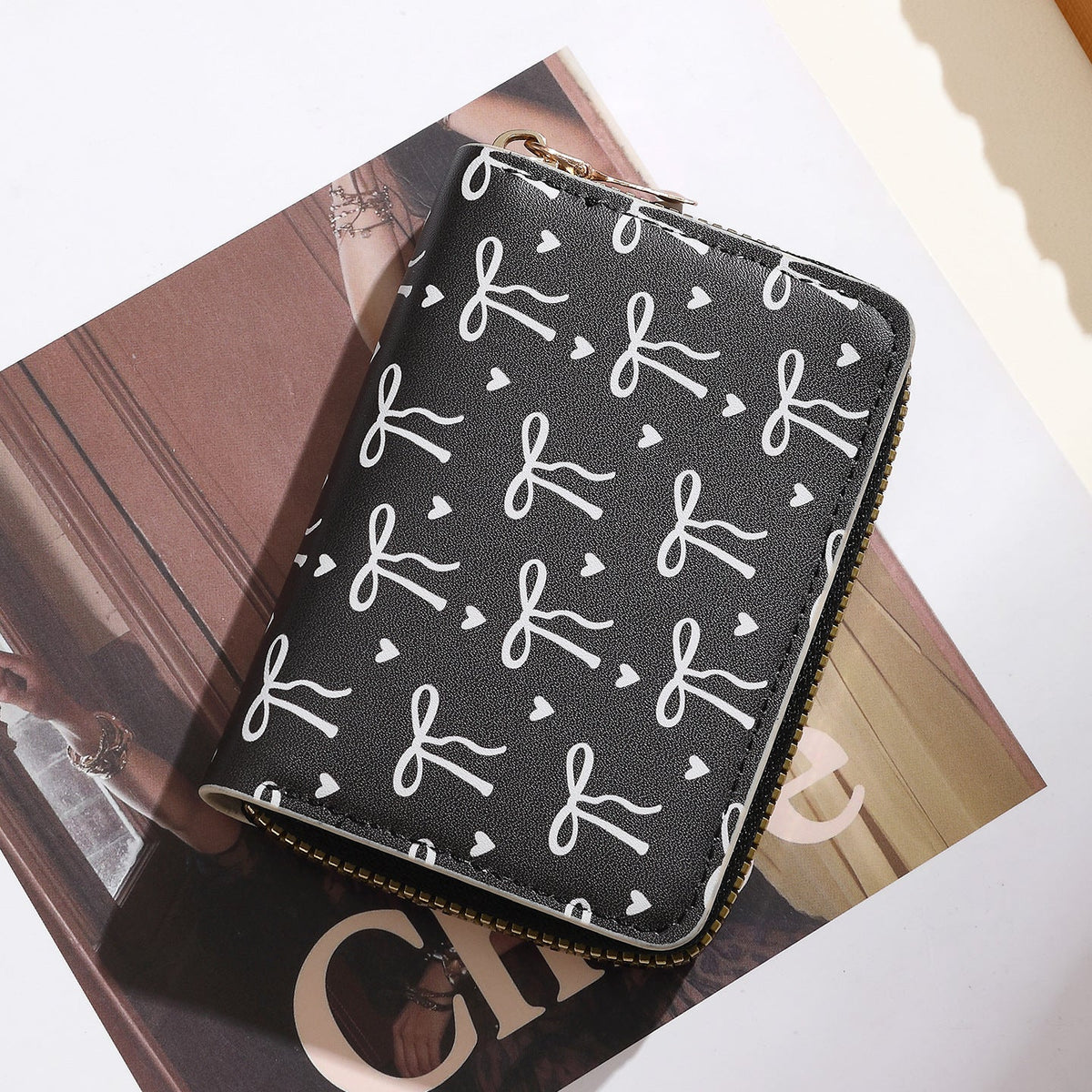 Wallet Bow Pattern Synthetic Leather Zip Closure Multiple Card Slots