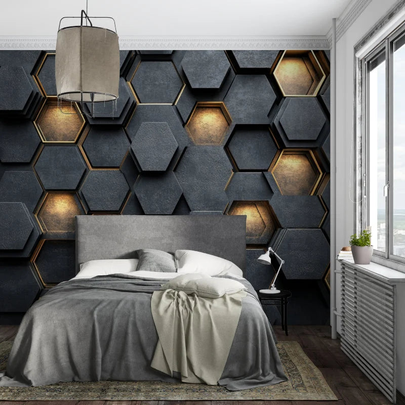 Wallpaper Embossed Honeycomb Black & Gold Self-Adhesive Option