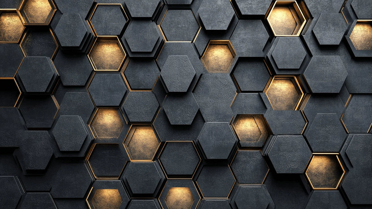 Wallpaper Embossed Honeycomb Black & Gold Self-Adhesive Option