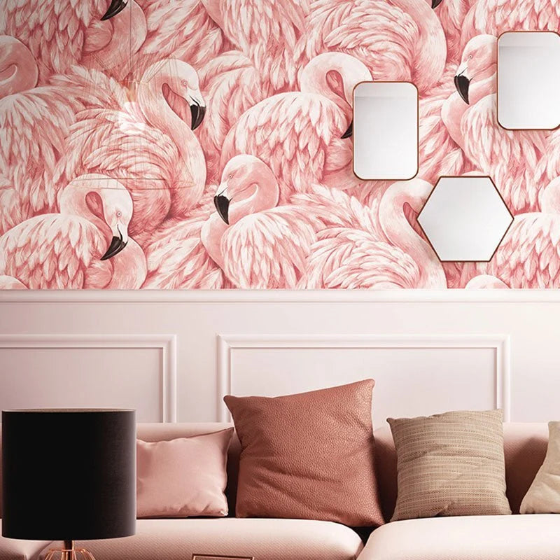 Wallpaper Pink Flamingo Vinyl Wipeable UV-Resistant Roll