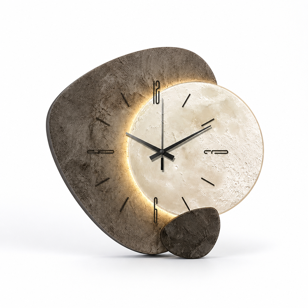 Warm Backlit Silent Quartz Moon Dial Wall Clock (USB-Powered)