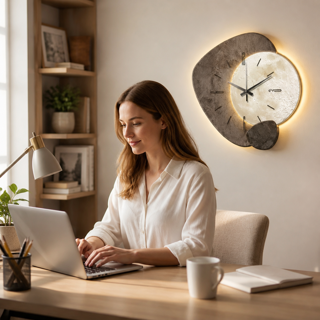 Warm Backlit Silent Quartz Moon Dial Wall Clock (USB-Powered)