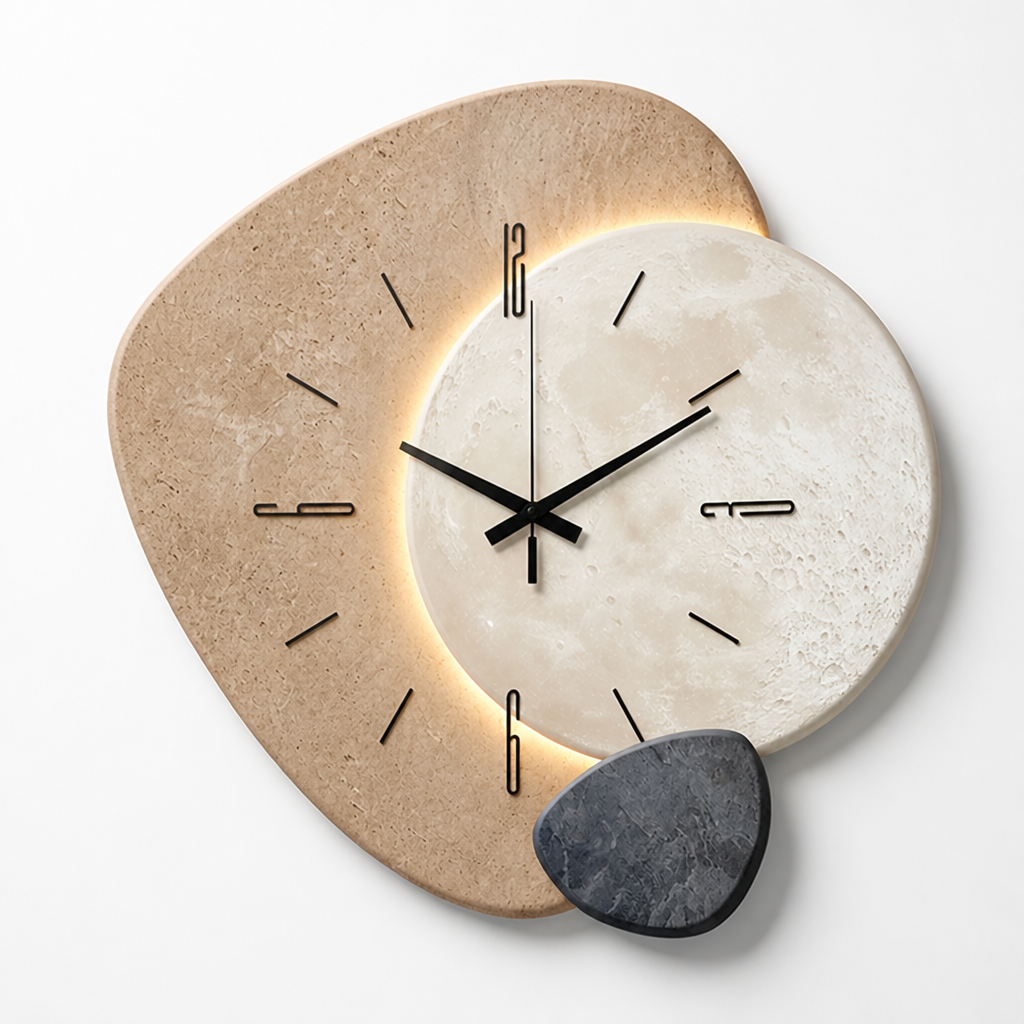 Warm Backlit Silent Quartz Moon Dial Wall Clock (USB-Powered)