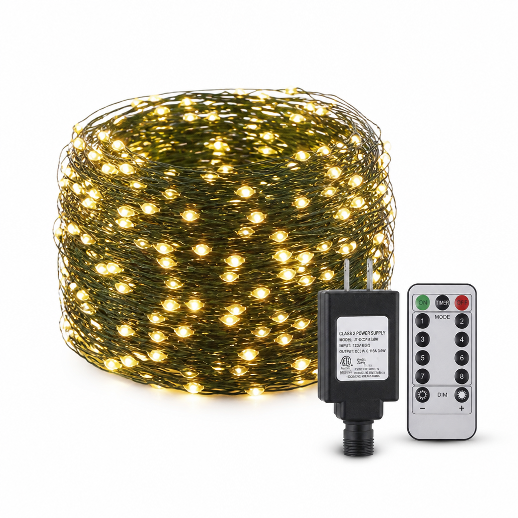 Warm White Remote-Control LED String Lights (8 Modes, IP44)