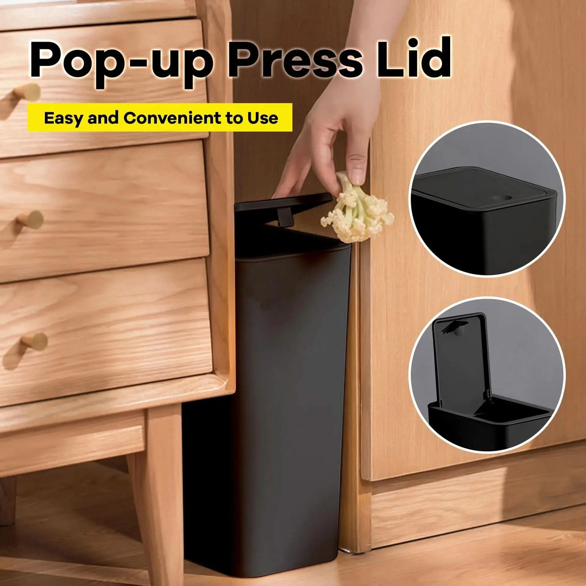 Waste Bin Slim Push-Button Lid 2.6 Gallon