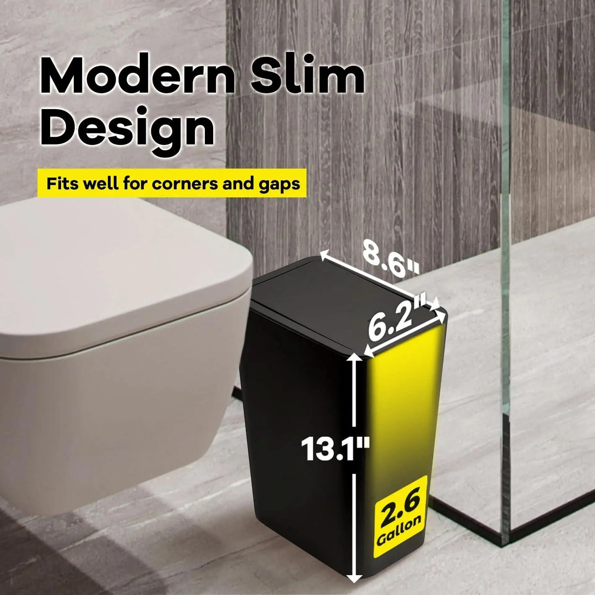 Waste Bin Slim Push-Button Lid 2.6 Gallon