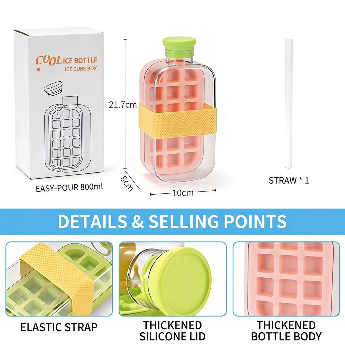 Water Bottle 2-in-1 Ice Maker With Straw