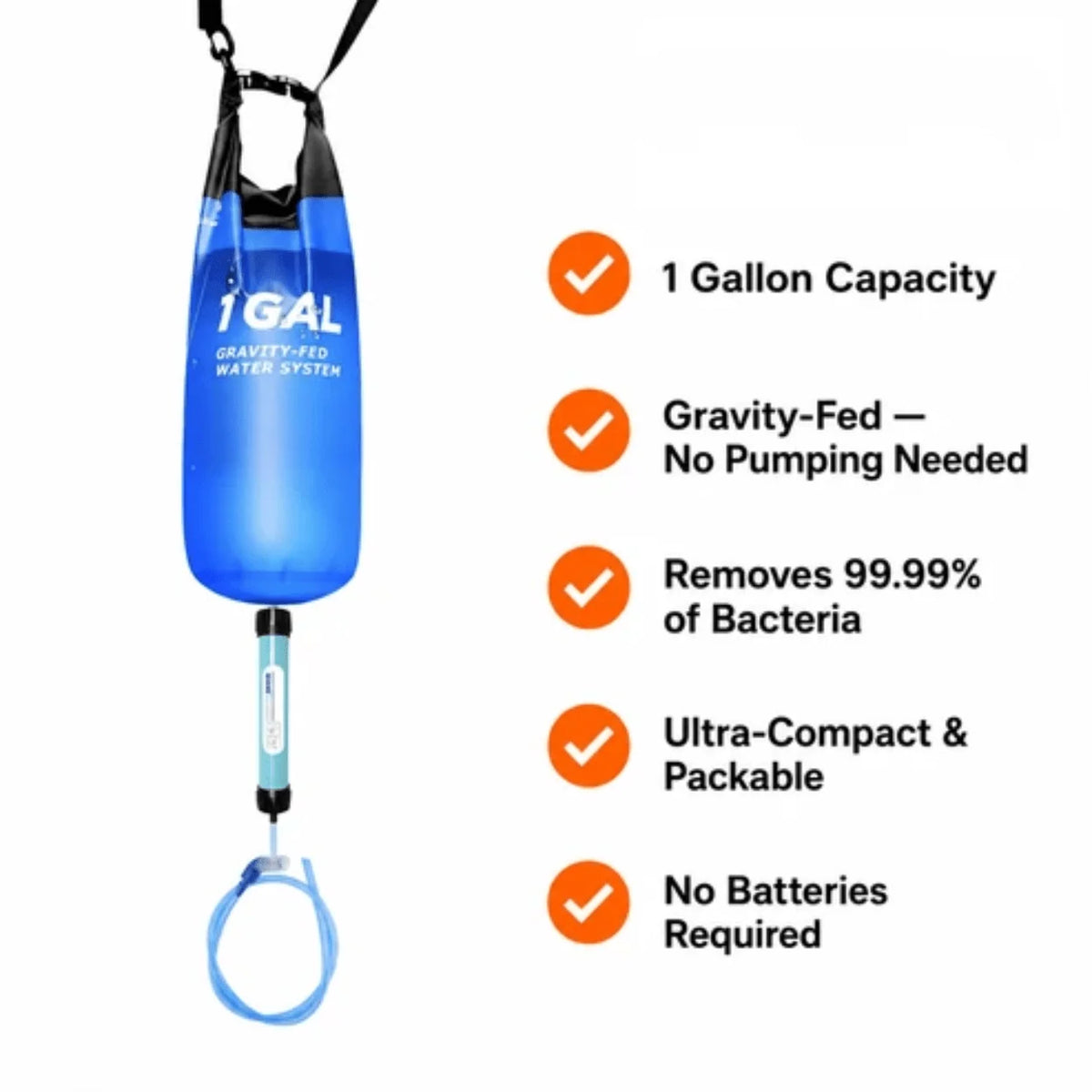 Water Filtration System Gravity-Fed Portable 1.6-Gallon Container