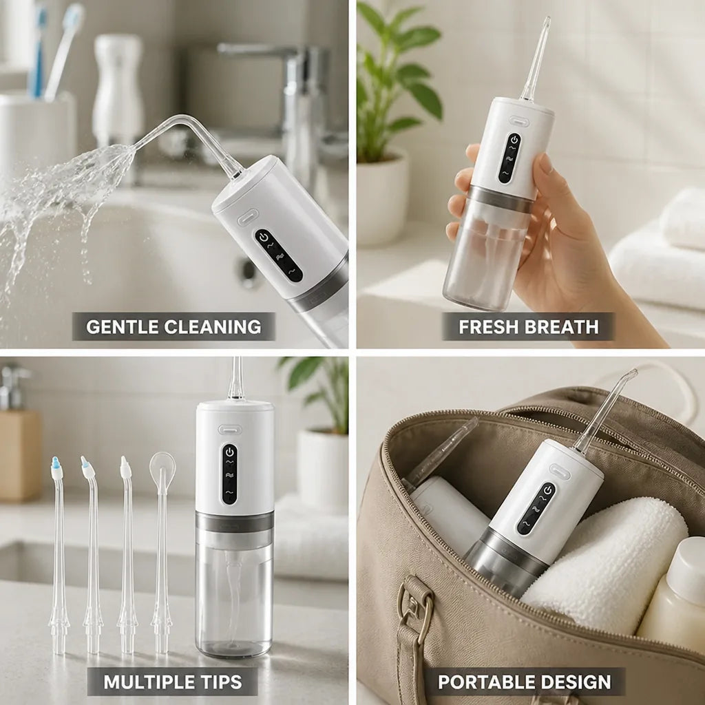 Water Flosser Cordless Rechargeable Interchangeable Nozzle Tips