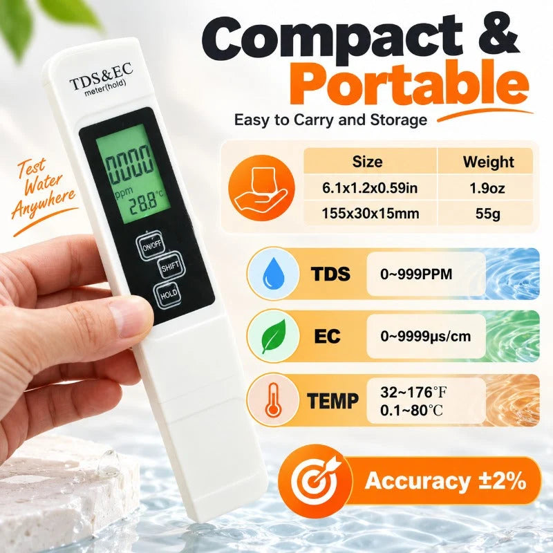 Water Quality Tester 4-in-1 TDS EC & Temperature LCD Display