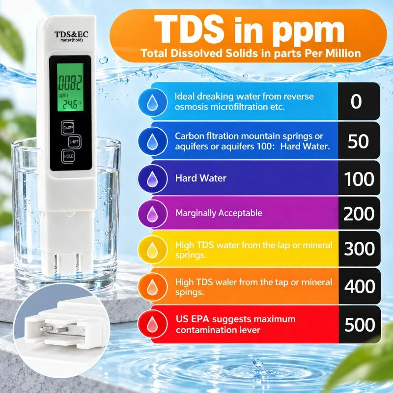 Water Quality Tester 4-in-1 TDS EC & Temperature LCD Display