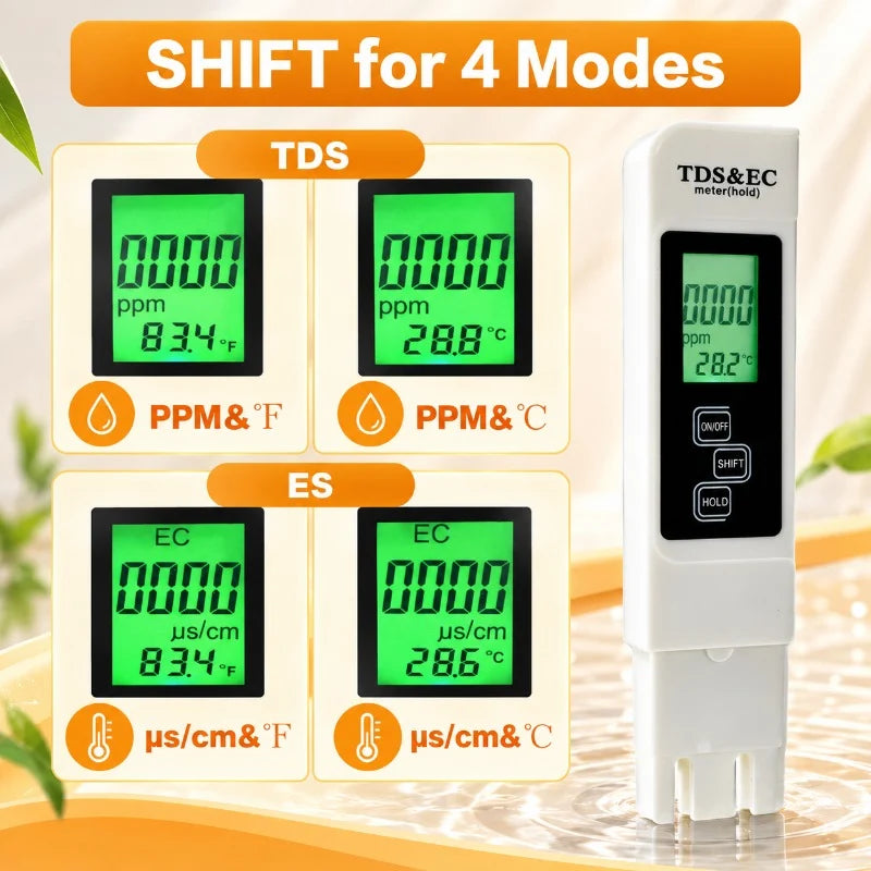 Water Quality Tester 4-in-1 TDS EC & Temperature LCD Display