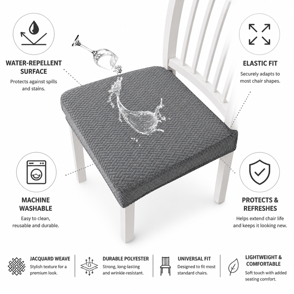 Water-Repellent Elastic-Edge Chair Seat Cover (Machine Washable)