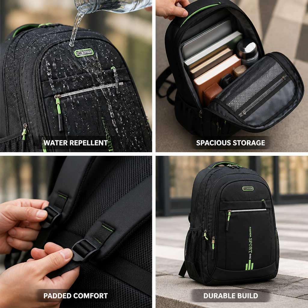 Water-Repellent Oxford Backpack (Padded Straps)