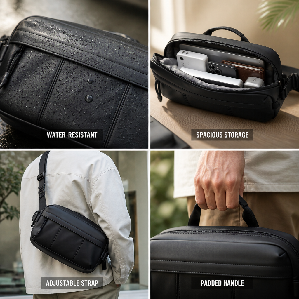 Water-Resistant Adjustable Strap Crossbody Bag (Padded Handle)