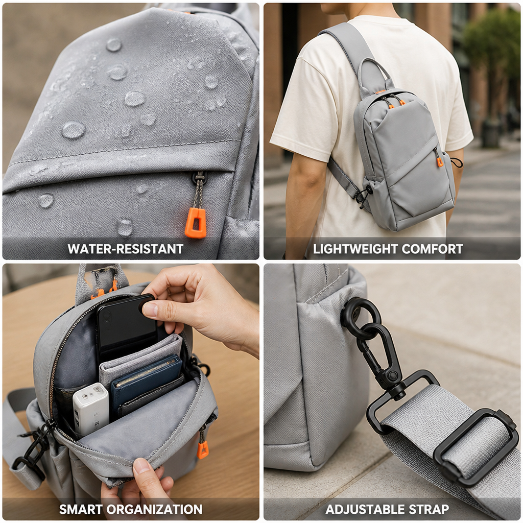 Water-Resistant Compact Crossbody Sling Bag