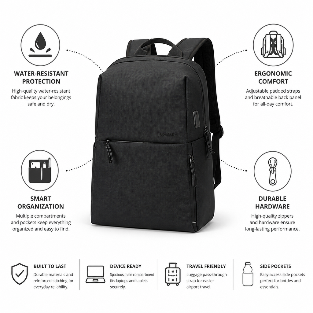 Water-Resistant Ergonomic Commuter Backpack