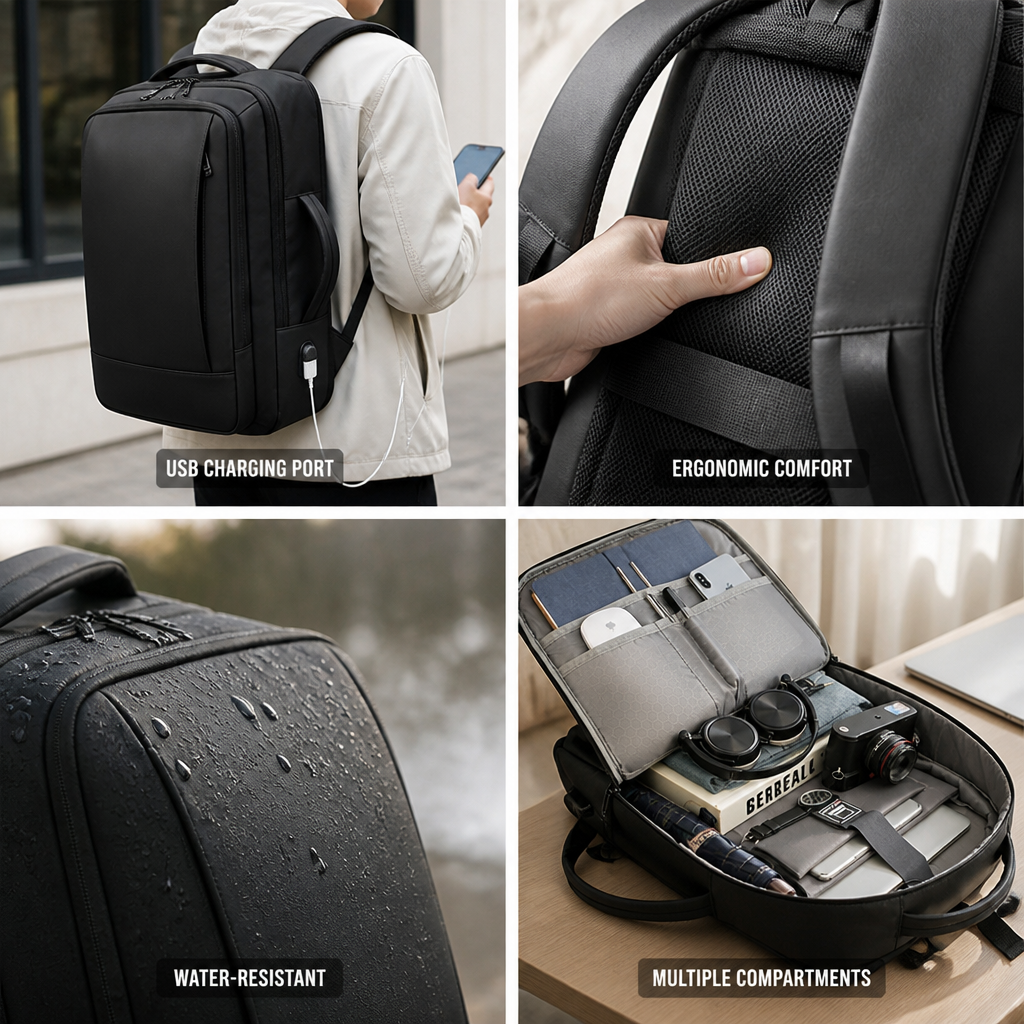 Water-Resistant Ergonomic Laptop Backpack (USB Charging Port)