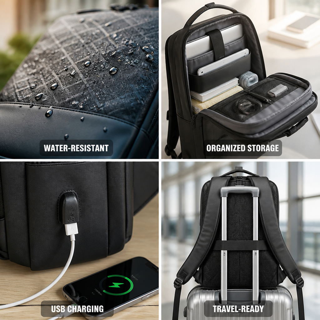 Water-Resistant Laptop-Ready USB-Charging Backpack