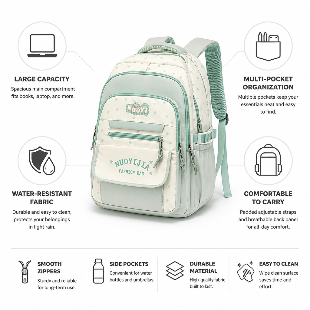 Water-Resistant Large Capacity Student Backpack (Padded Straps)