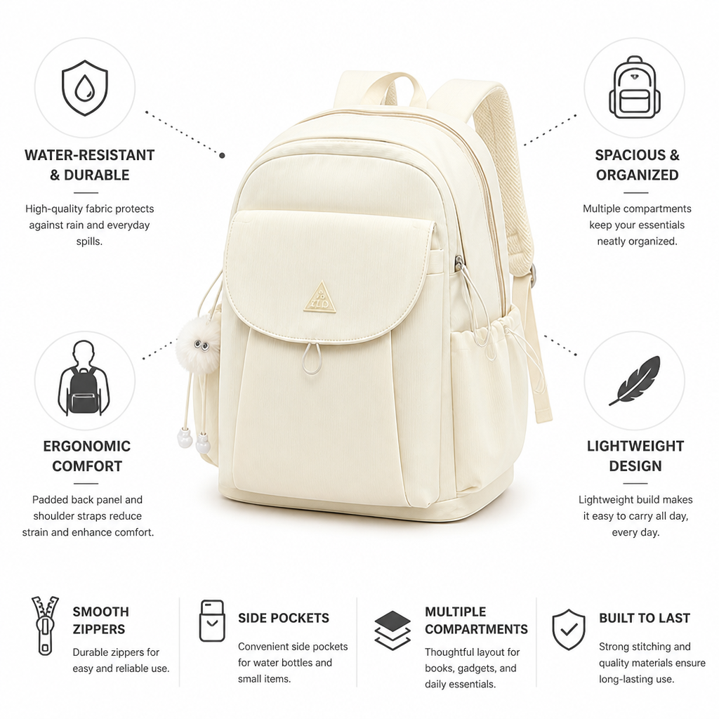Water-Resistant & Lightweight School Backpack (Padded Back Panel)