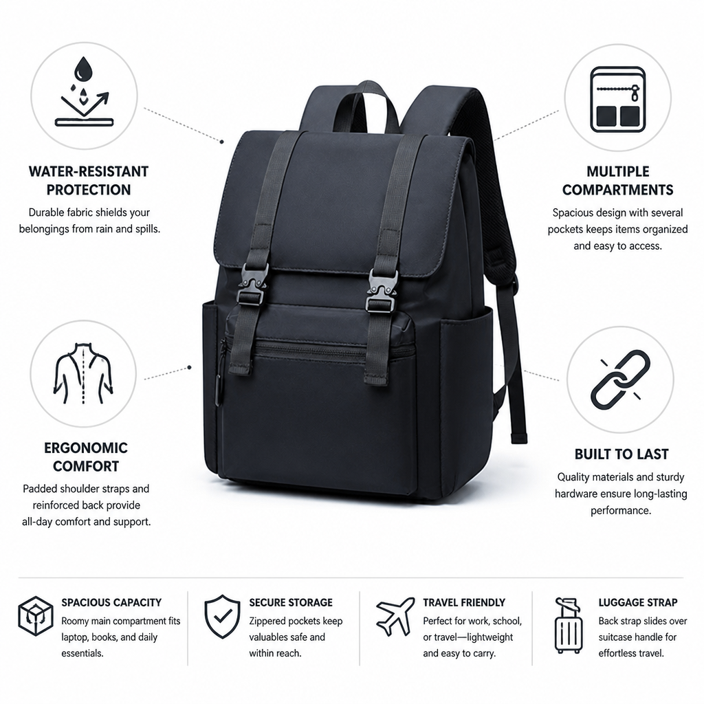 Water-Resistant Multi-Compartment Backpack