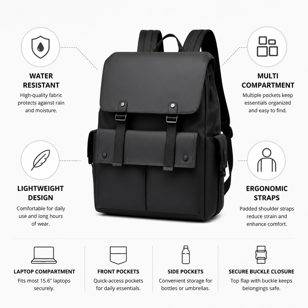 Water-Resistant Multi-Compartment Backpack
