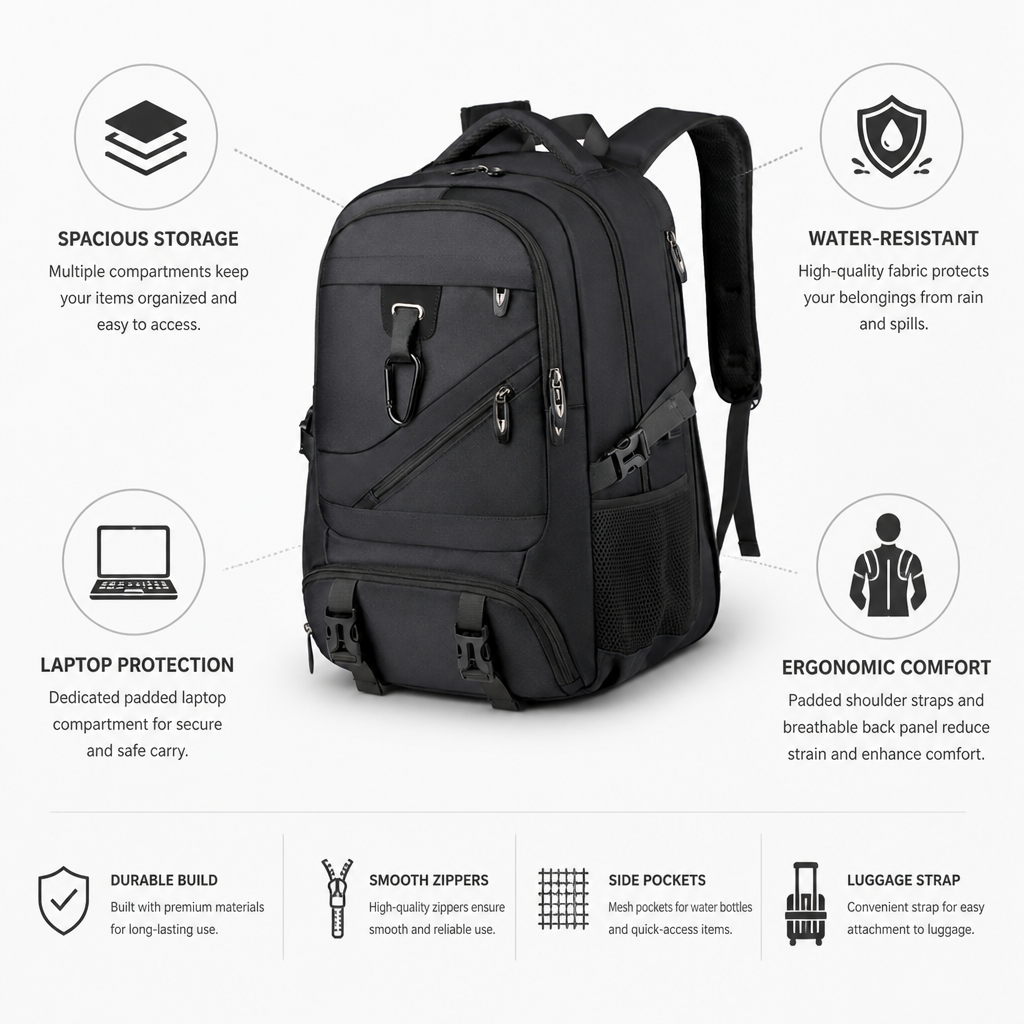 Water-Resistant Multi-Compartment Backpack (Laptop Compartment)