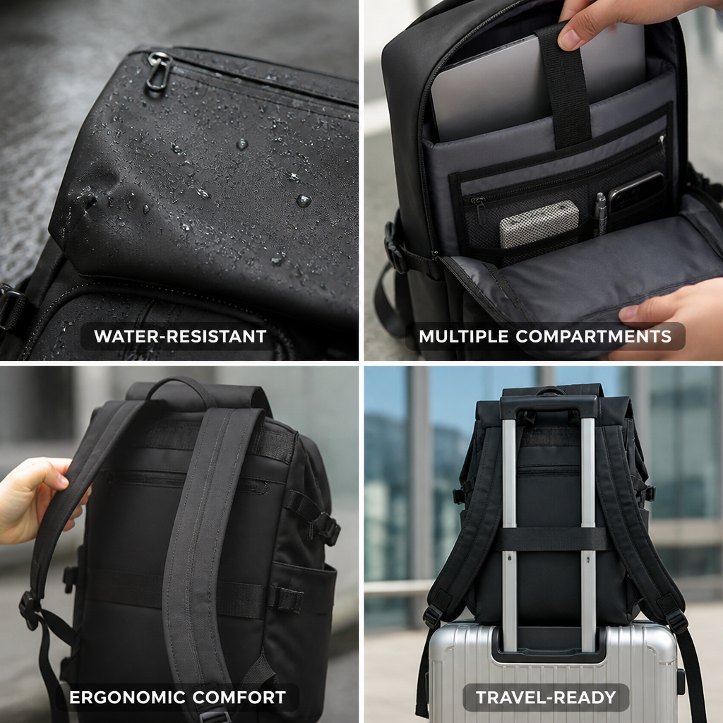 Water-Resistant Multi-Compartment Backpack (Laptop Pocket)