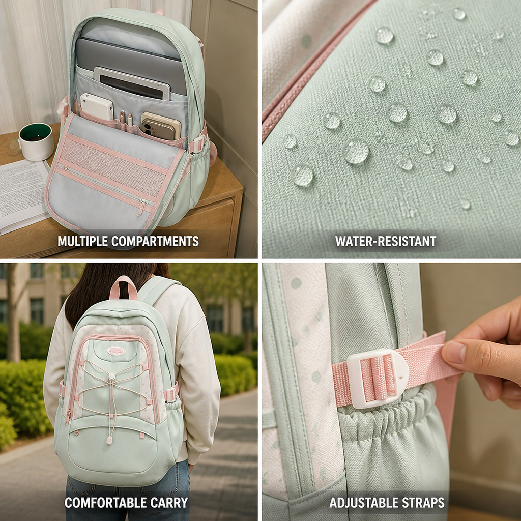Water-Resistant Multi-Compartment Backpack (Laptop Sleeve)
