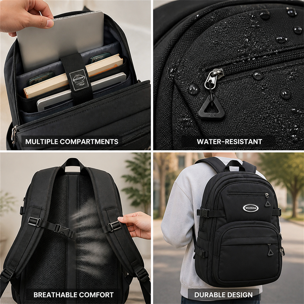 Water-Resistant Multi-Compartment Backpack (Padded Straps)