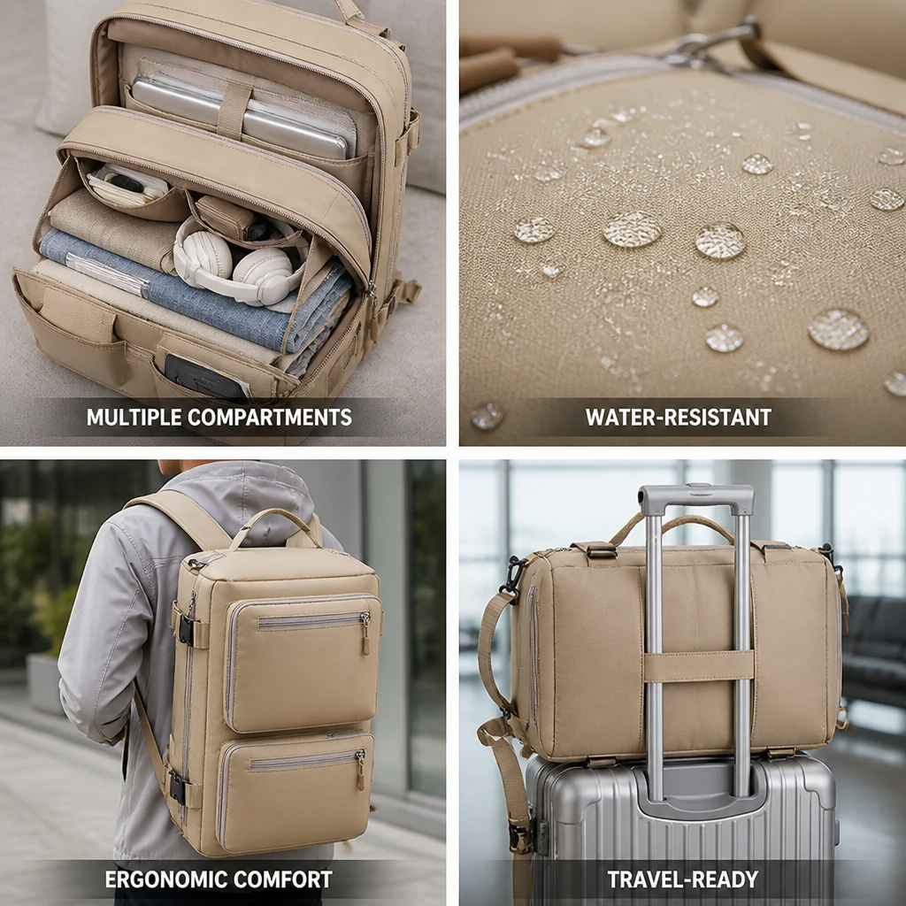 Water-Resistant Multi-Compartment Ergonomic Travel Backpack
