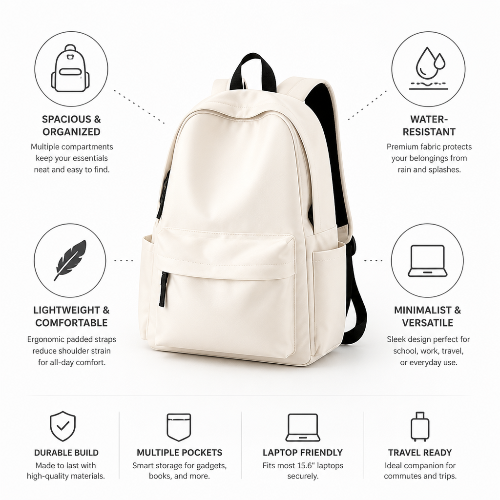 Water-Resistant Multi-Compartment Travel Backpack